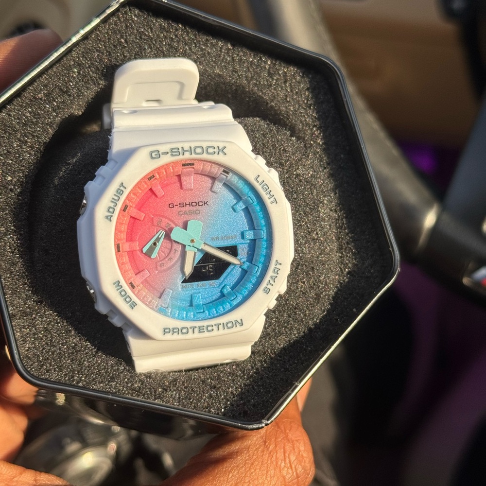 Casio G-Shock White with Blue and Red Face